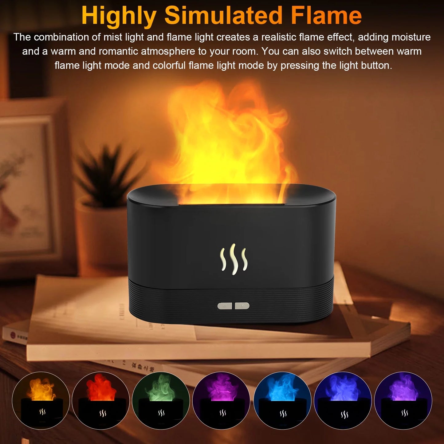 180Ml Air Diffuse Essential Oil Humidifier, Aroma Mist Diffuser with Fire 7 Color Change LED Light for Office Room