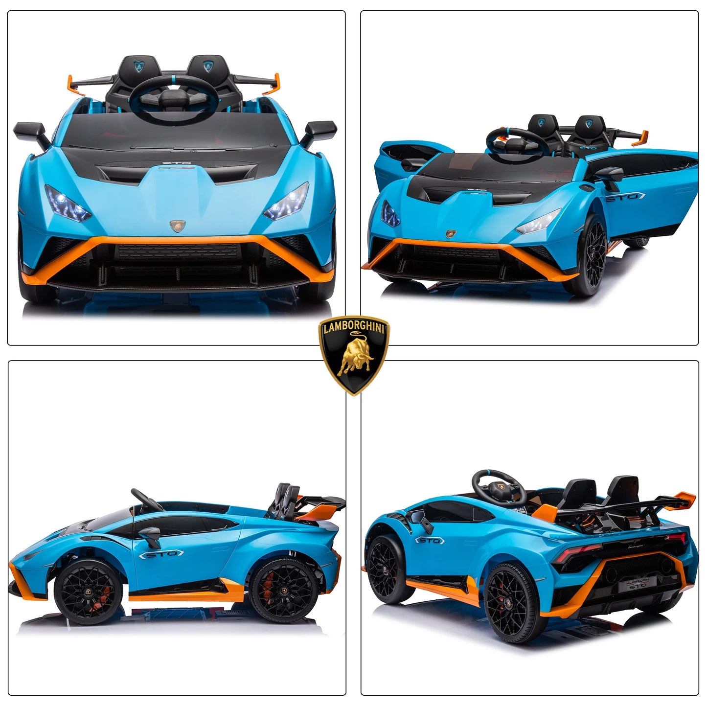 24V Kids Ride on Car, Licensed Lamborghini STO Electric Car for Boys Girls, 2-Seater Ride on Drift Car with Remote Control, Music, 360° Spin, Max Speed 6Mph, Green