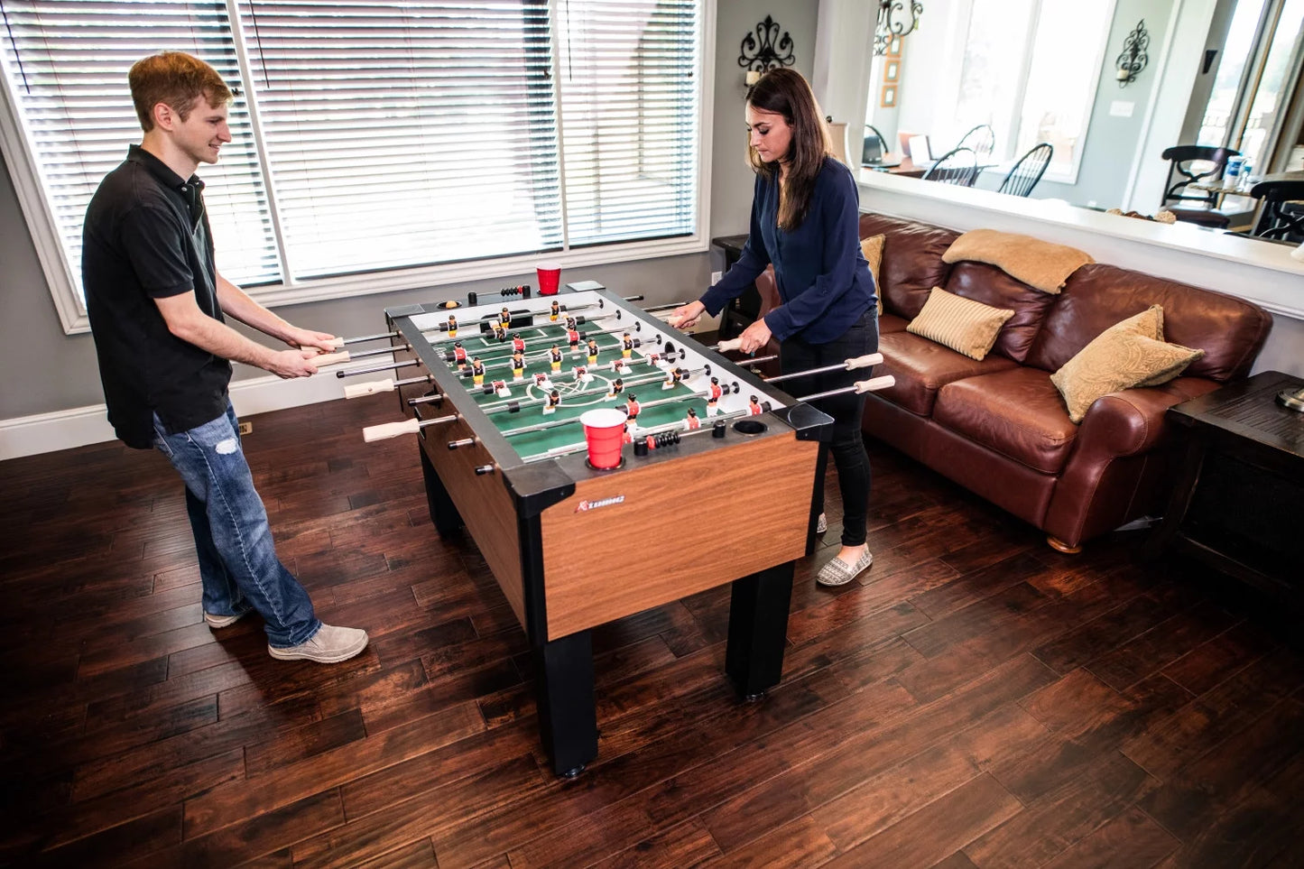 Gladiator 56" Foosball Table with Internal Ball Return System and Ball Entry and Integrated Cup Holders