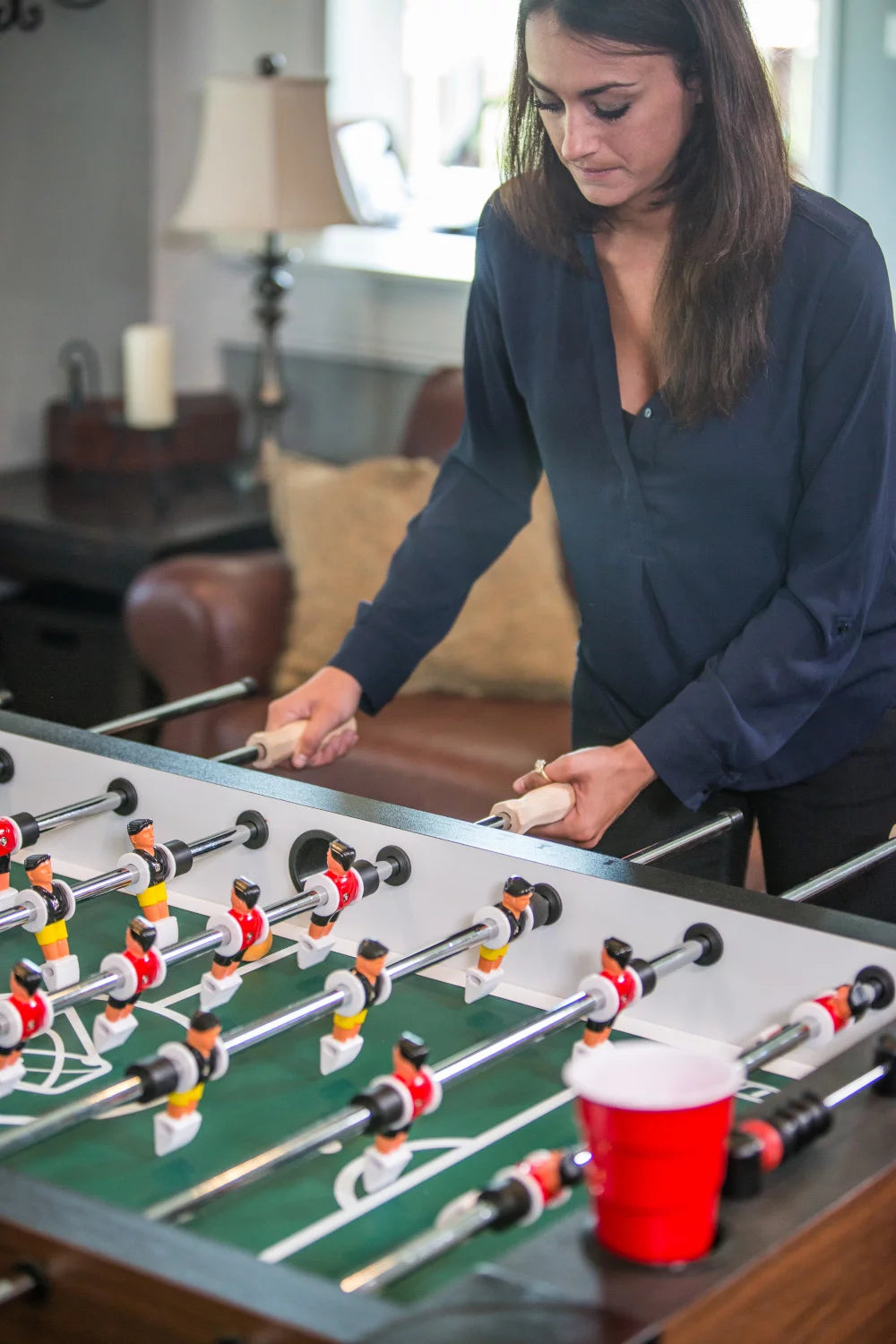 Gladiator 56" Foosball Table with Internal Ball Return System and Ball Entry and Integrated Cup Holders