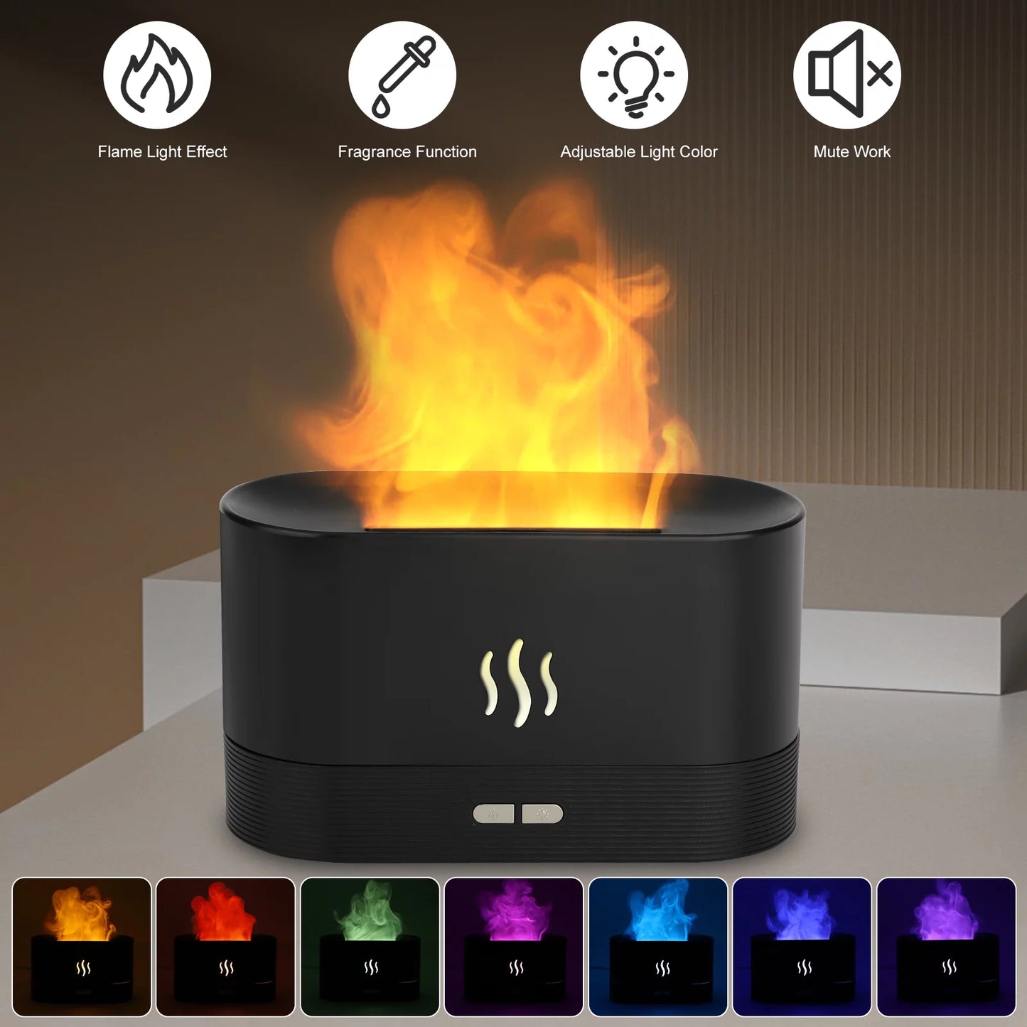 180Ml Air Diffuse Essential Oil Humidifier, Aroma Mist Diffuser with Fire 7 Color Change LED Light for Office Room