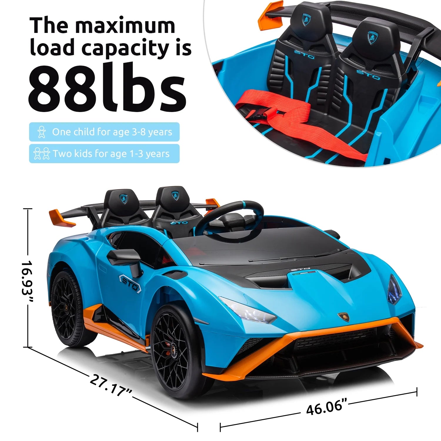 24V Kids Ride on Car, Licensed Lamborghini STO Electric Car for Boys Girls, 2-Seater Ride on Drift Car with Remote Control, Music, 360° Spin, Max Speed 6Mph, Green