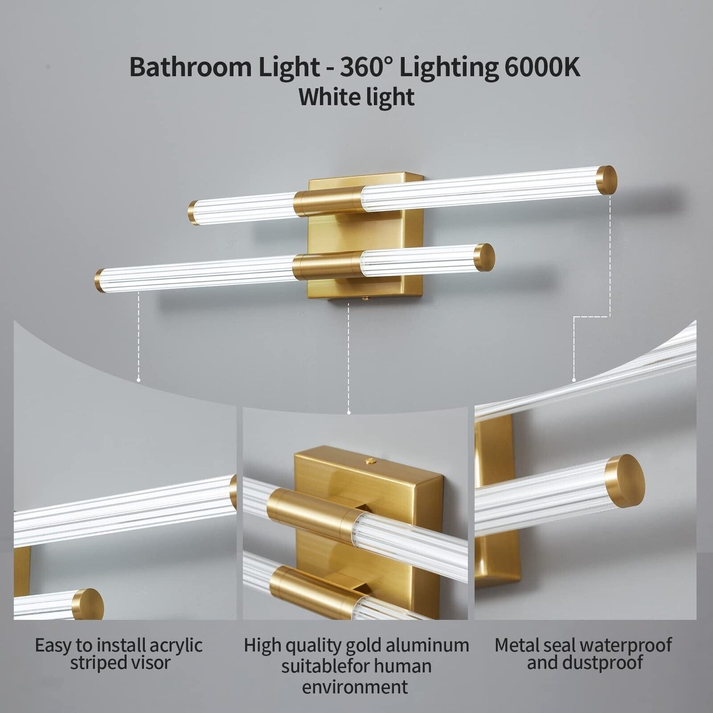Modern Bathroom Vanity Light 23.22In Gold LED 6000K Bathroom Light Fixtures O...