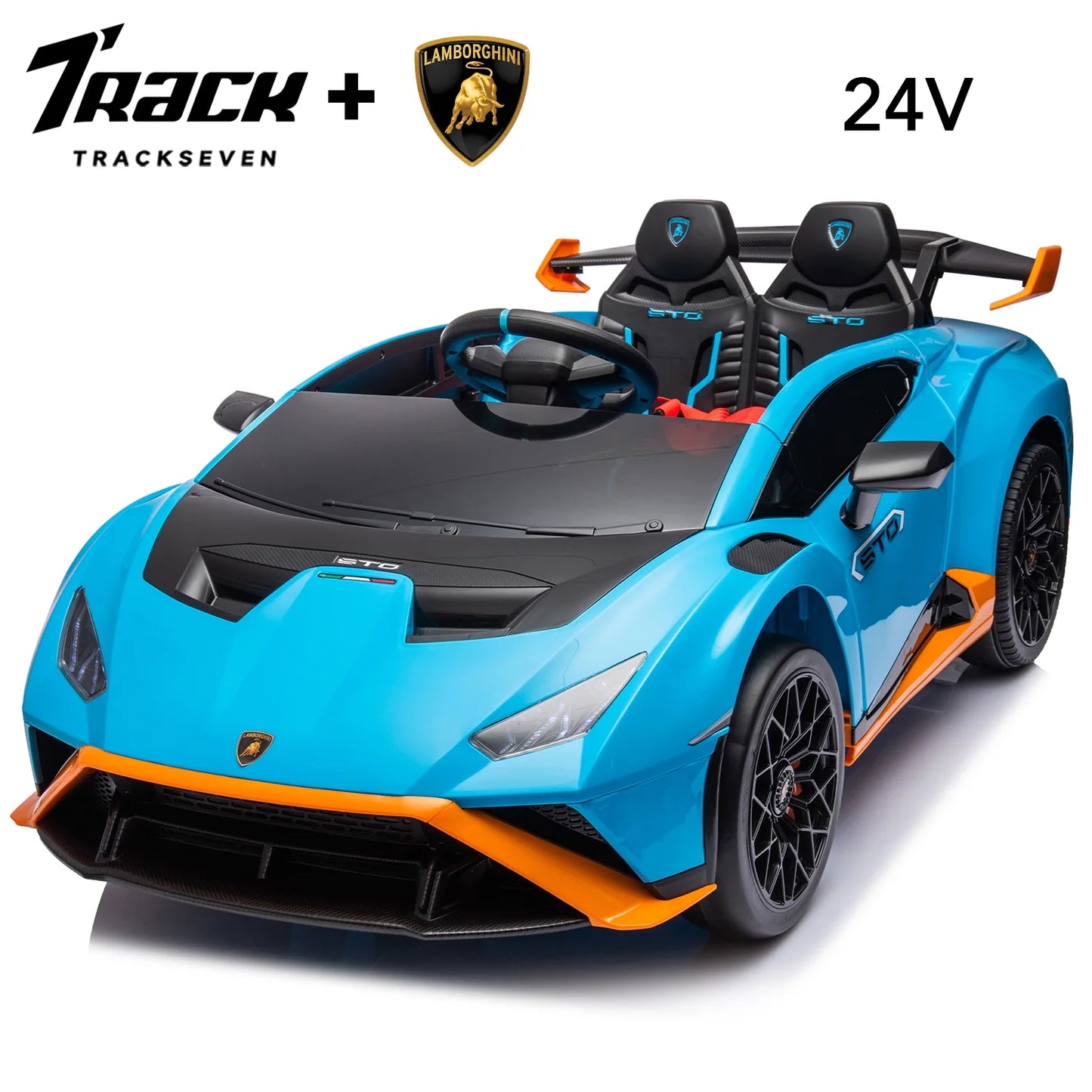 24V Kids Ride on Car, Licensed Lamborghini STO Electric Car for Boys Girls, 2-Seater Ride on Drift Car with Remote Control, Music, 360° Spin, Max Speed 6Mph, Green