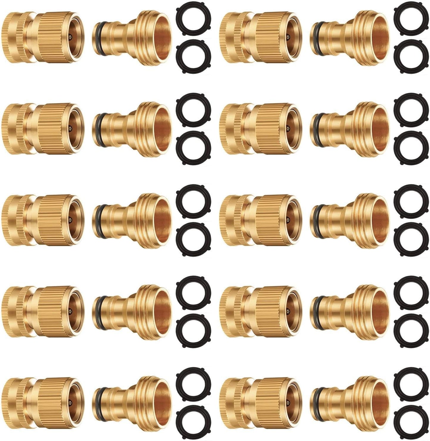 Garden Hose Quick Connector Set Solid Brass 3/4 Inch GHT Water Fitings Thread Easy Connect No-Leak Male Female Value (10, Internal Thread Quick Connector) IQC-10