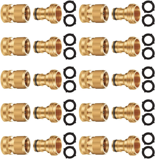 Garden Hose Quick Connector Set Solid Brass 3/4 Inch GHT Water Fitings Thread Easy Connect No-Leak Male Female Value (10, Internal Thread Quick Connector) IQC-10