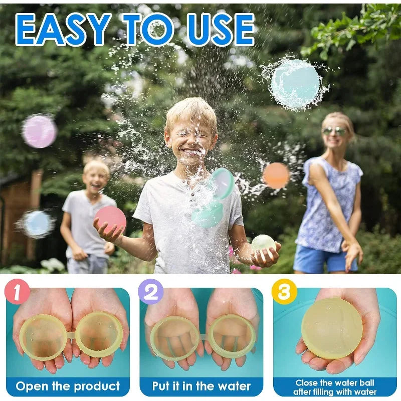 Reusable Water Bomb Splash Balls for Kids, Refillable Water Balloon, Quick Fill, Self Sealing, Swimming Pool