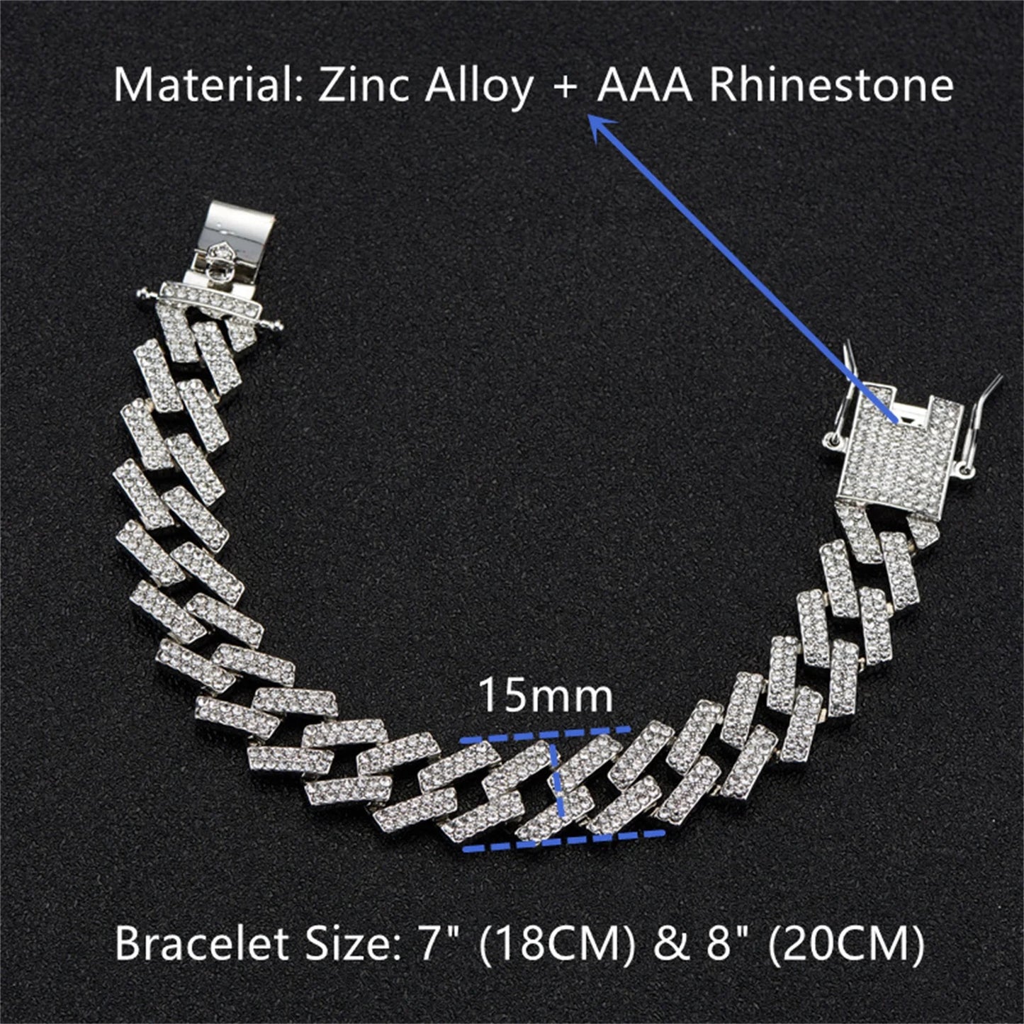 2 Pieces Cuban Link Chain Necklace and Bracelet Hip Hop Jewelry for Men and Women,24In