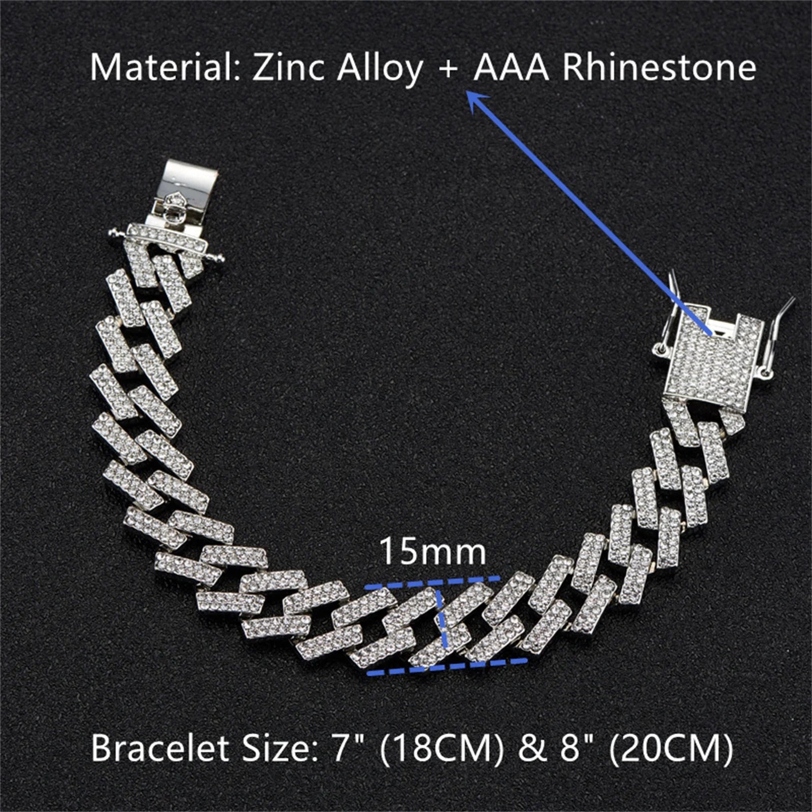 2 Pieces Cuban Link Chain Necklace and Bracelet Hip Hop Jewelry for Men and Women,24In