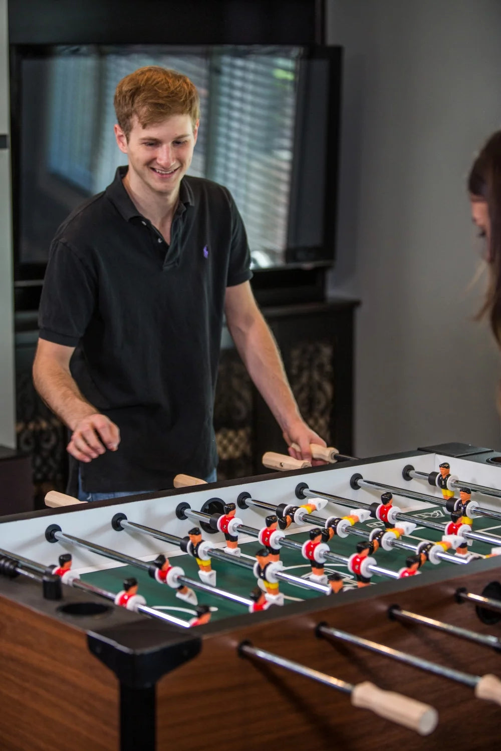 Gladiator 56" Foosball Table with Internal Ball Return System and Ball Entry and Integrated Cup Holders