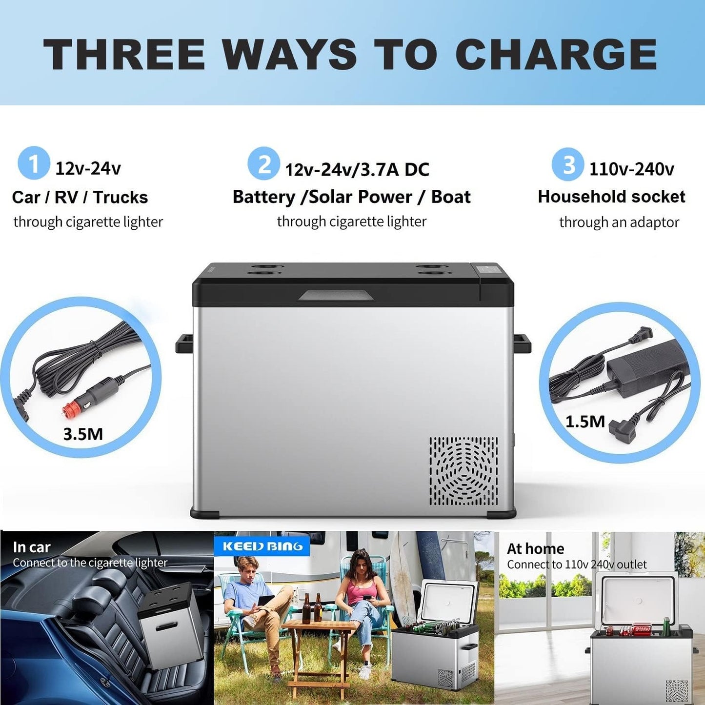 Portable Refrigerator 42Qt, Dual Zone 12V Car Refrigerator, Carbon Steel Shell Car Freezer, Compressor Cooler for Car Truck Vehicle RV Boat Outdoor & Home Use(-4℉-68℉)