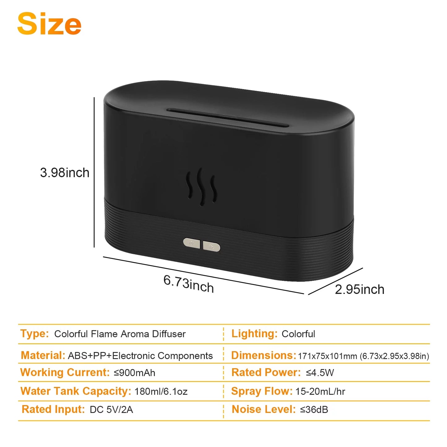 180Ml Air Diffuse Essential Oil Humidifier, Aroma Mist Diffuser with Fire 7 Color Change LED Light for Office Room