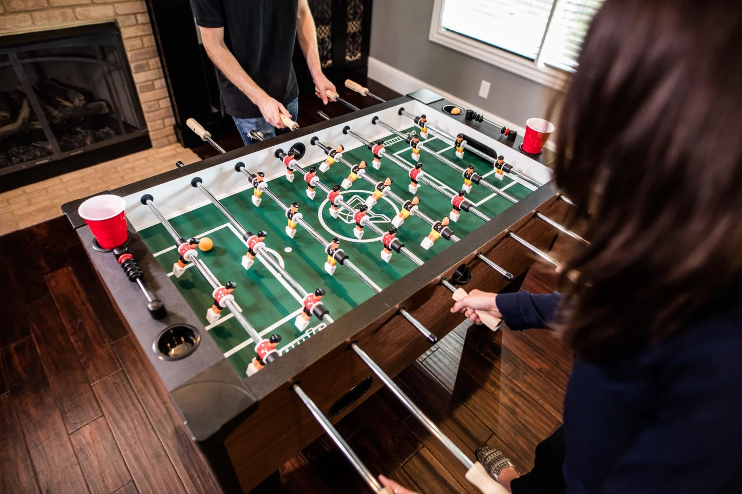Gladiator 56" Foosball Table with Internal Ball Return System and Ball Entry and Integrated Cup Holders
