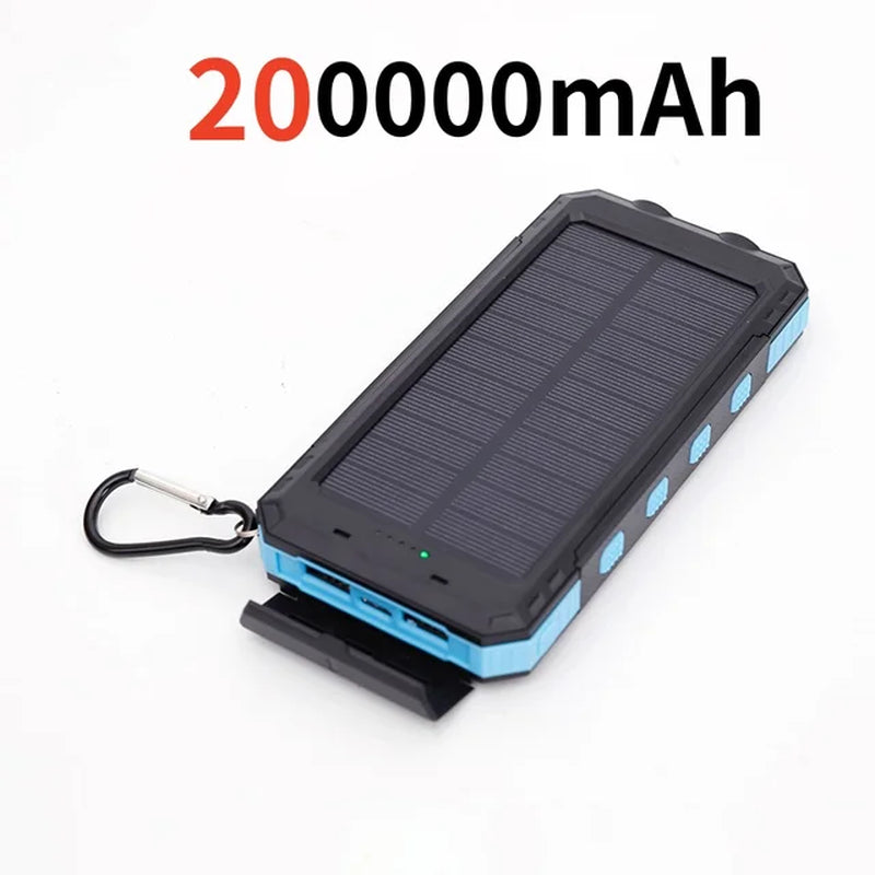 200000Mah Solar Power Bank Outdoor Wild Fishing Camping Ultra-Large Capacity Mobile Power Portable with Compass Rapid Charging 