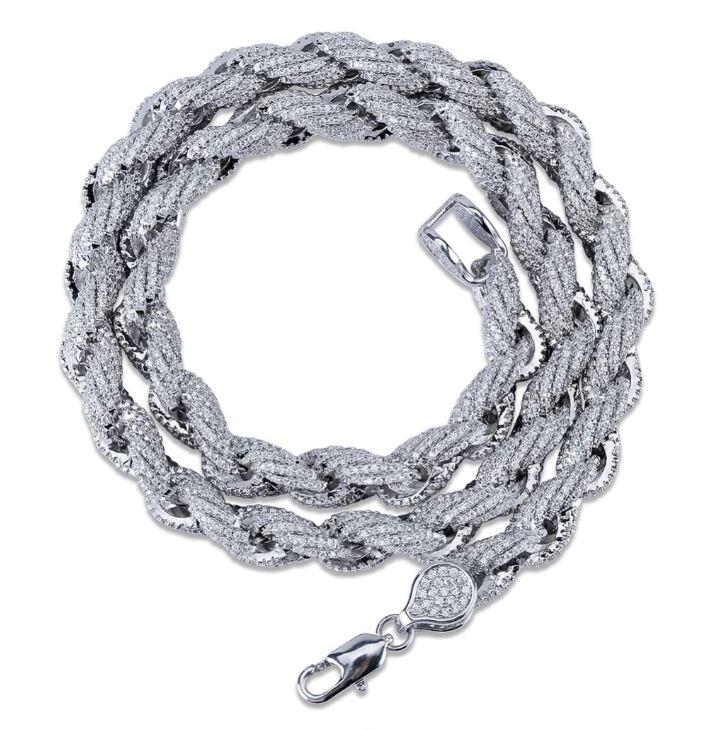 Iced Out Silver Rope Chain Necklace | Premium Cubic Zirconia