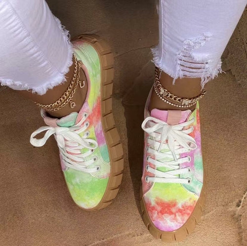 Women's Chunky Sole Tie-Dye and Black Sneakers