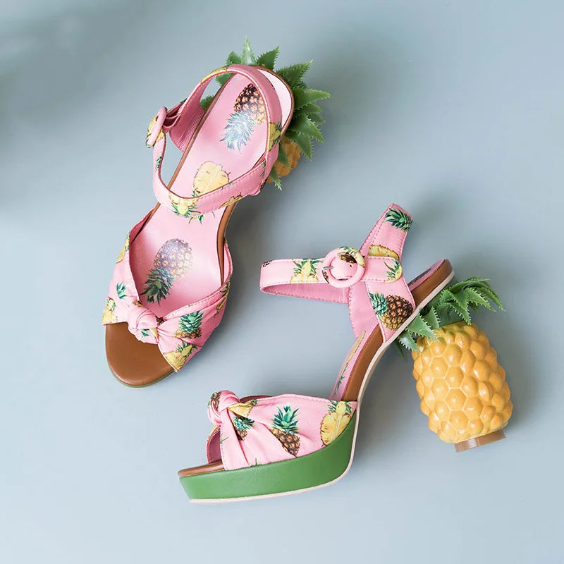 Women's Pineapple Heel Sandals - Tropical Fruit-Inspired High Heels