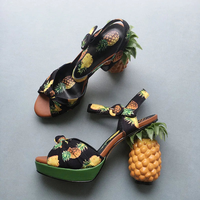 Women's Pineapple Heel Sandals - Tropical Fruit-Inspired High Heels