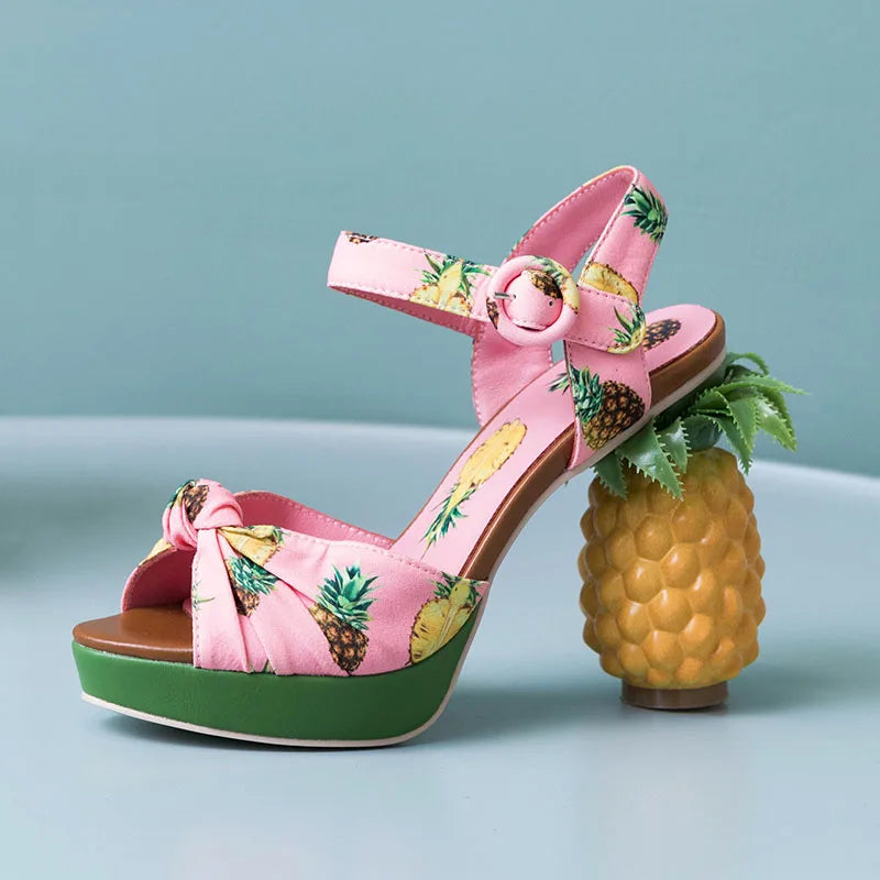 Women's Pineapple Heel Sandals - Tropical Fruit-Inspired High Heels