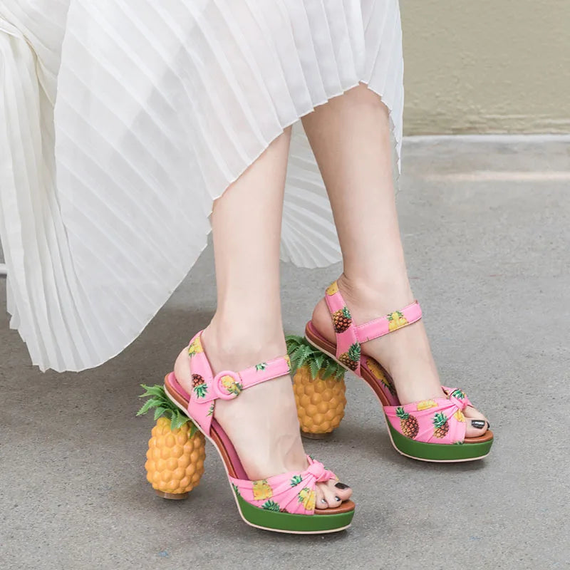 Women's Pineapple Heel Sandals - Tropical Fruit-Inspired High Heels