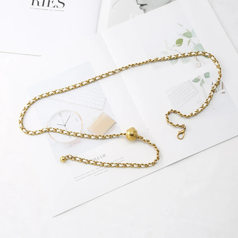 Women's Braided Chain Belt with Gold Accent – Adjustable Waist Chain