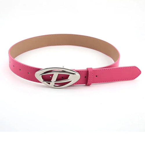 Women's Genuine Leather Belt with Modern Geometric Buckle - Y2K