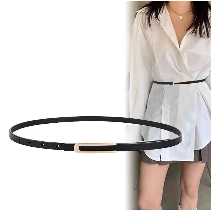 Women's Slim Leather Belt with Elegant Minimalist Buckle