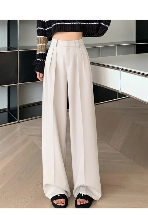 Women's High-Waisted Wide-Leg Pleated Trousers with Belt