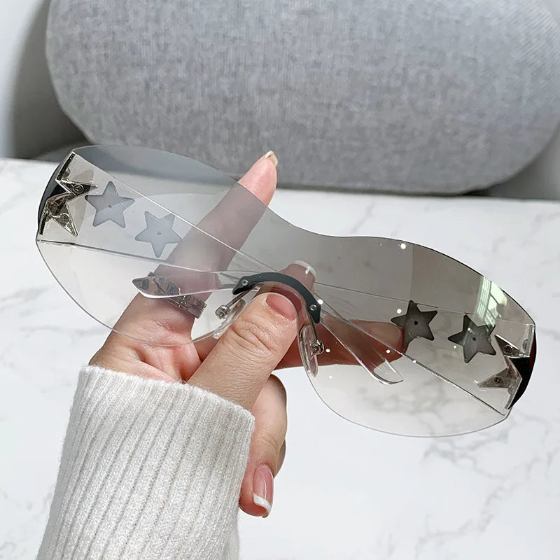 Futuristic Star-Studded Shield Sunglasses for Women - Y2K Glasses