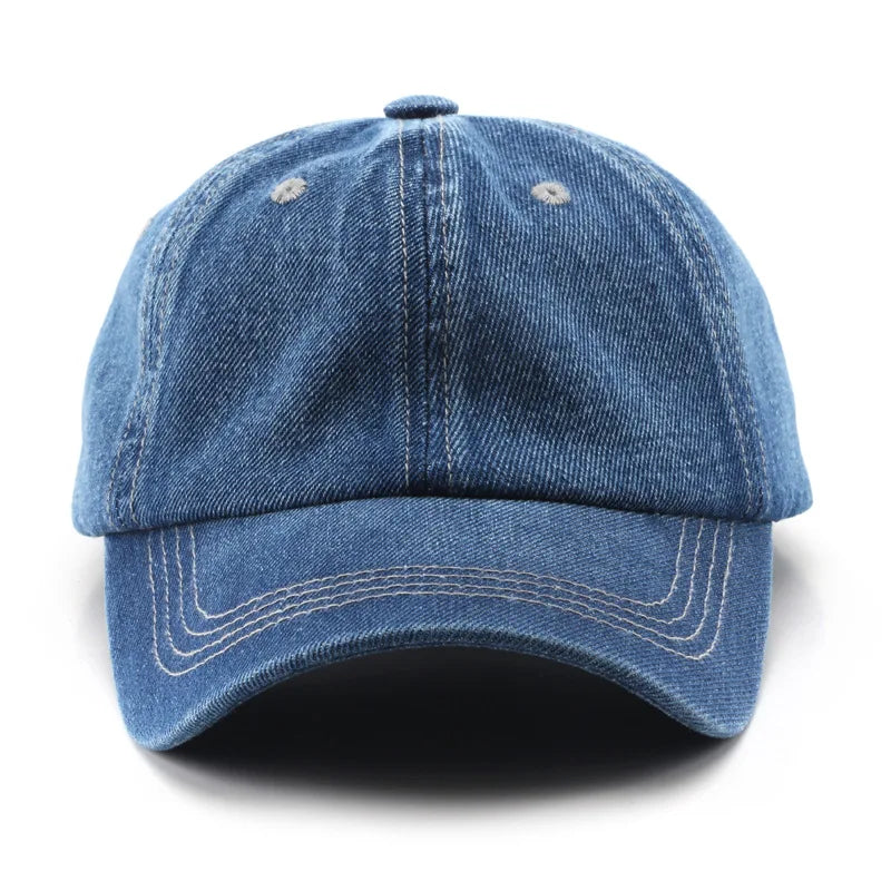 Unisex Denim Baseball Cap - Adjustable Vintage Hat in Blue & Black