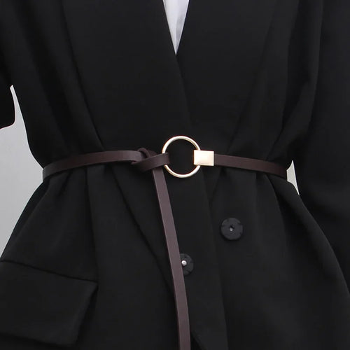 Women's Minimalist Faux Leather Waist Belt with Elegant Bow Knot