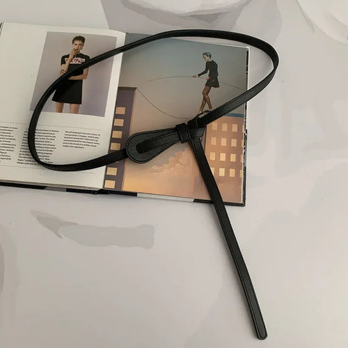 Women's Minimalist Faux Leather Waist Belt with Elegant Bow Knot