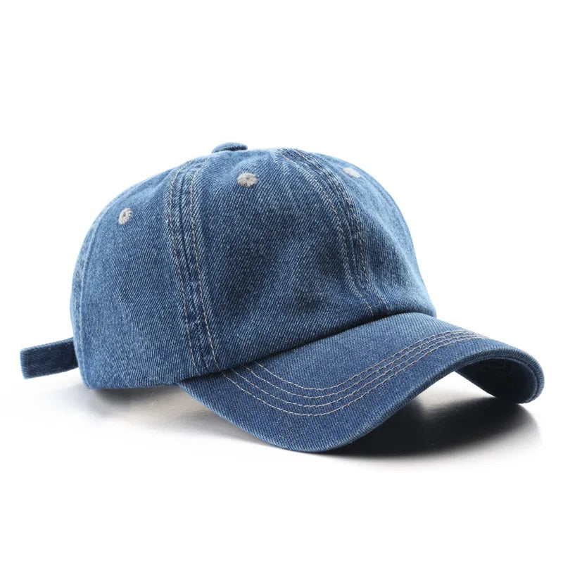 Unisex Denim Baseball Cap - Adjustable Vintage Hat in Blue & Black
