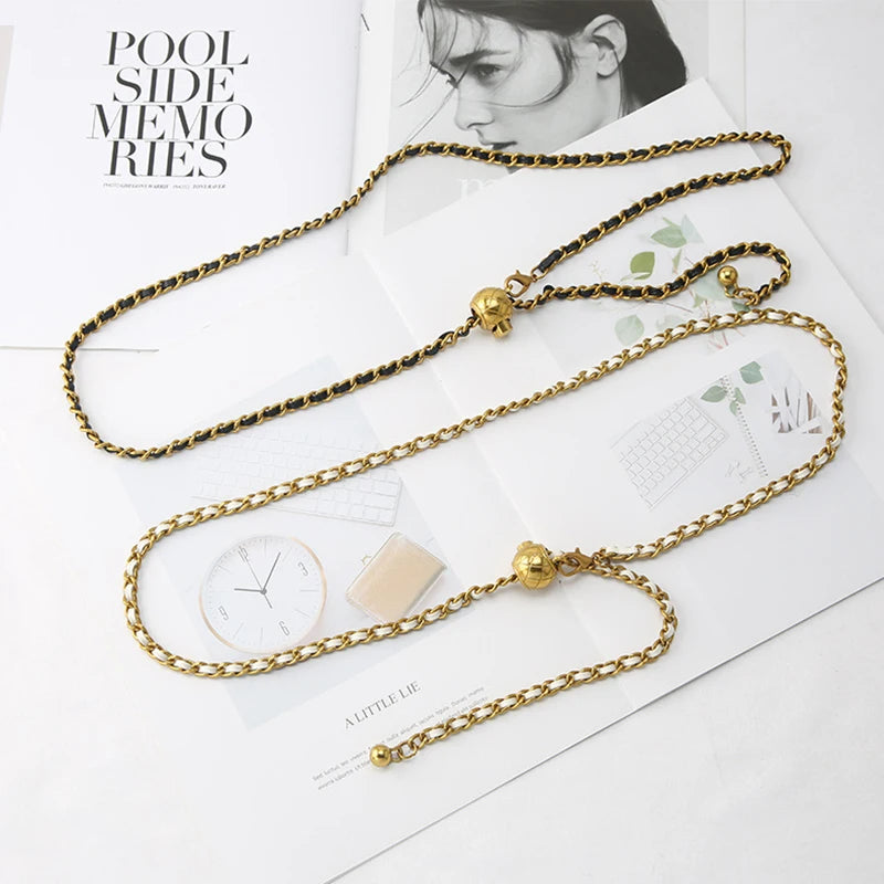 Women's Braided Chain Belt with Gold Accent – Adjustable Waist Chain