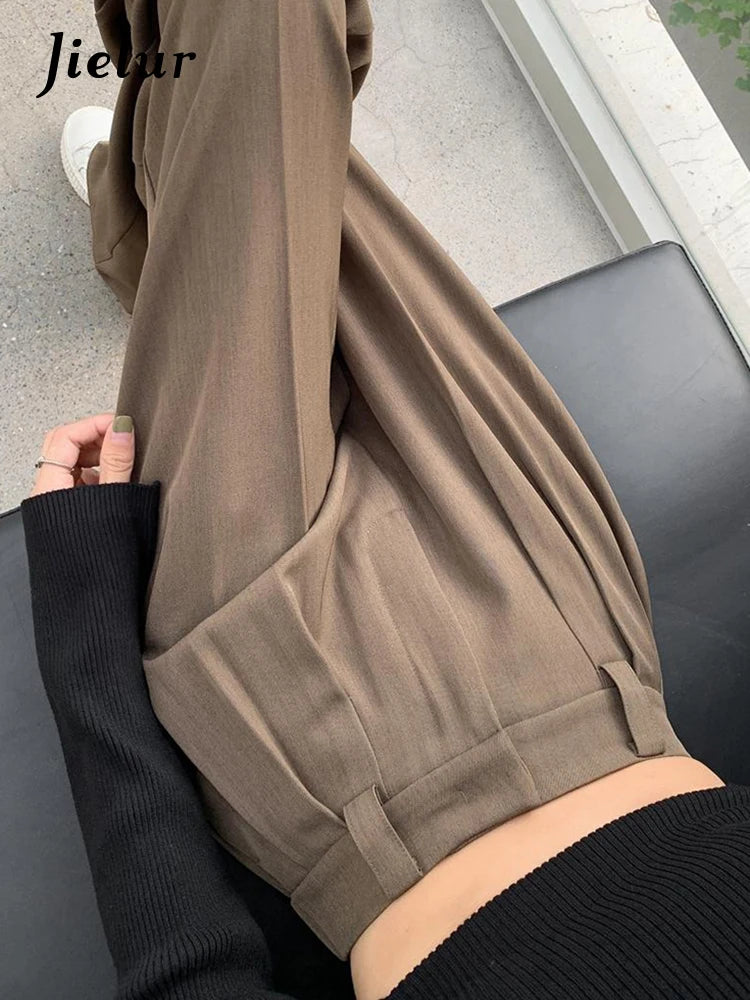 Women's High-Waisted Wide-Leg Pleated Trousers with Belt