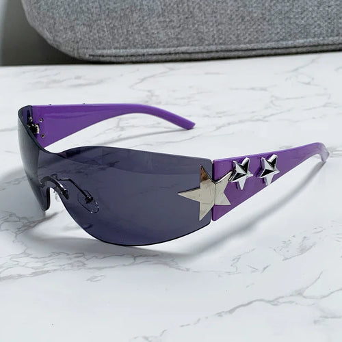 Futuristic Star-Studded Shield Sunglasses for Women - Y2K Glasses