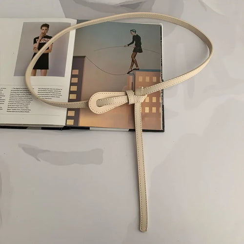 Women's Minimalist Faux Leather Waist Belt with Elegant Bow Knot