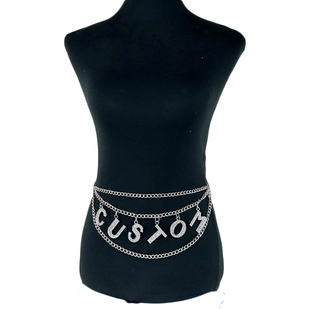 Custom DIY Rhinestone Chain Belt with Personalized Letter Charms