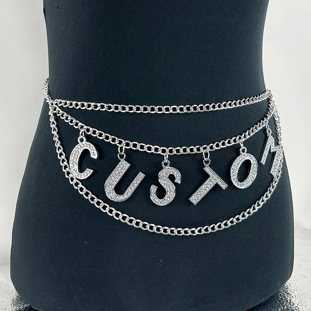 Custom DIY Rhinestone Chain Belt with Personalized Letter Charms