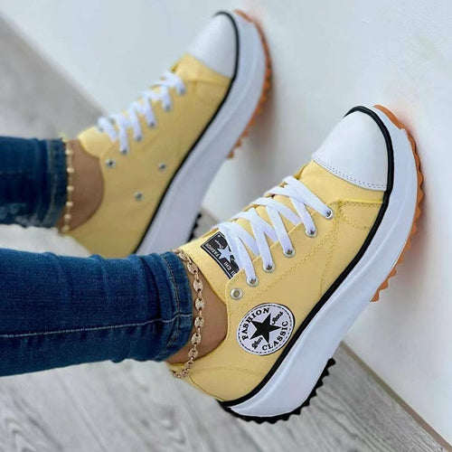 Women's Black and White Canvas Platform Sneakers