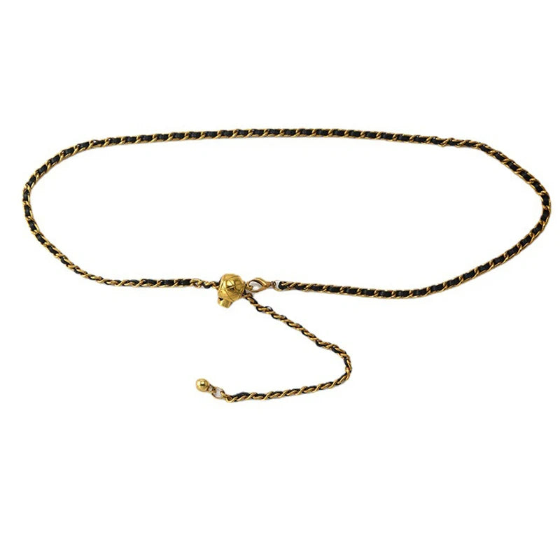 Women's Braided Chain Belt with Gold Accent – Adjustable Waist Chain
