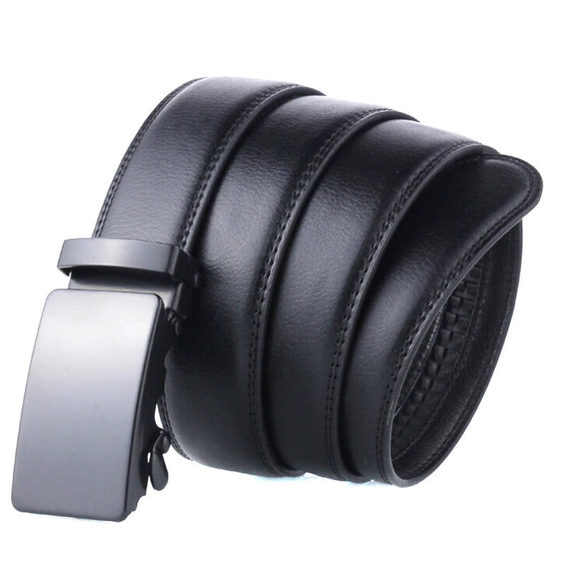 Men's Genuine Leather Ratchet Belt with Automatic Buckle