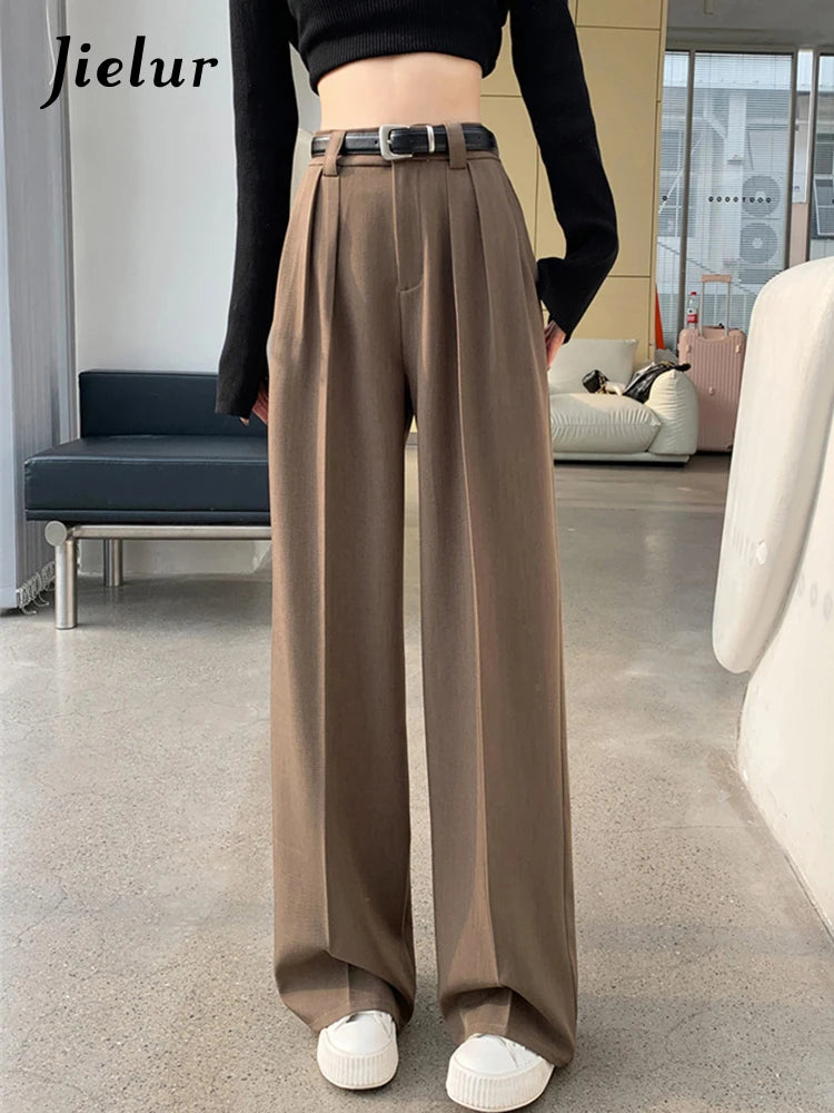 Women's High-Waisted Wide-Leg Pleated Trousers with Belt