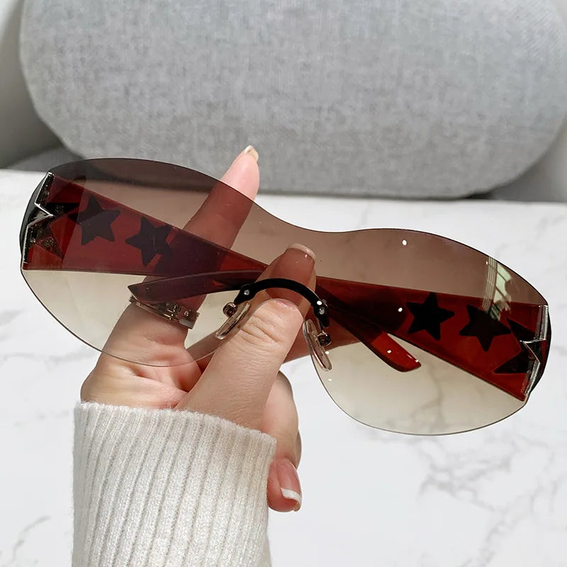 Futuristic Star-Studded Shield Sunglasses for Women - Y2K Glasses