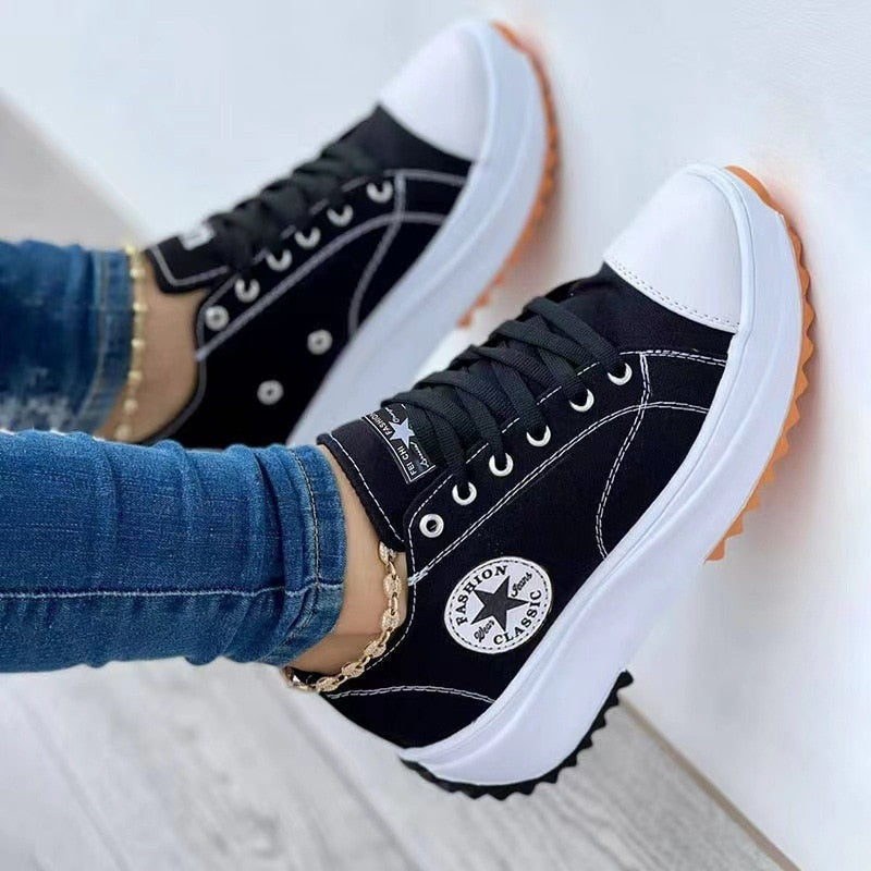 Women's Black and White Canvas Platform Sneakers