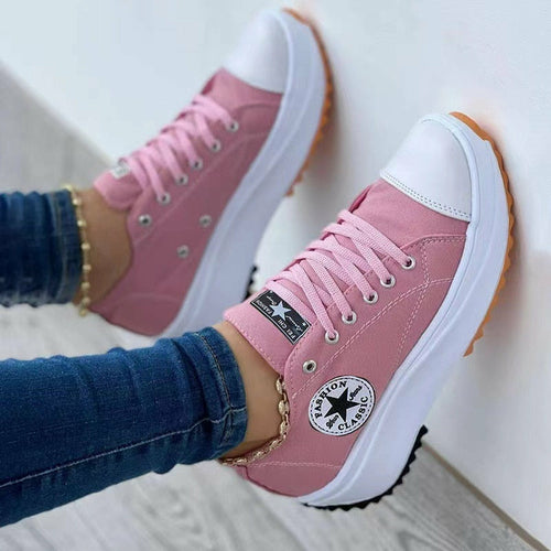 Women's Black and White Canvas Platform Sneakers