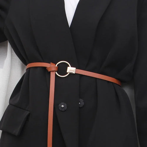 Women's Minimalist Faux Leather Waist Belt with Elegant Bow Knot