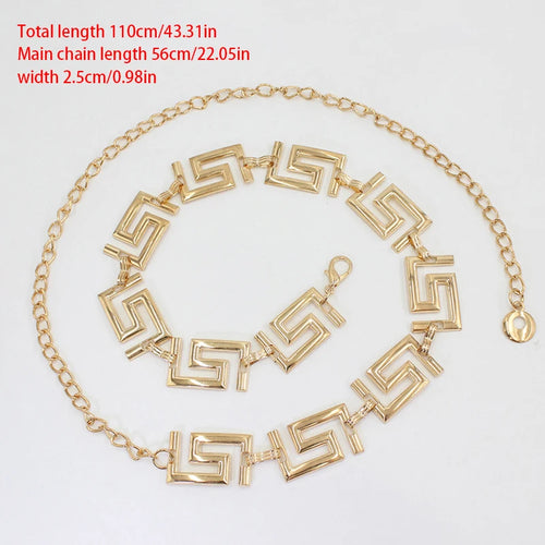 Women's Greek Key Lion Head Chain Belt – Luxurious Metal Waist Belt