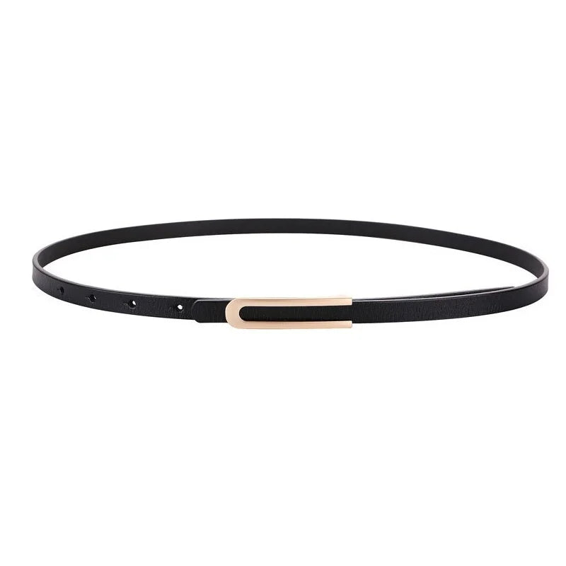 Women's Slim Leather Belt with Elegant Minimalist Buckle