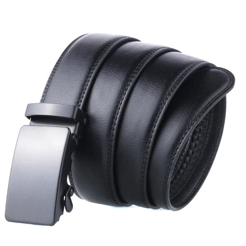 Men's Genuine Leather Ratchet Belt with Automatic Buckle